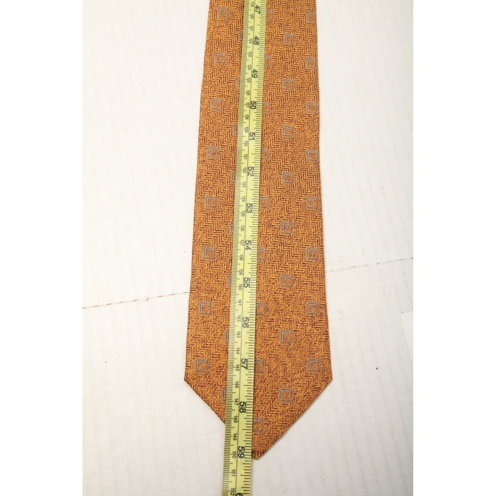 Ermenegildo Zegna Men's Silk Tie Orange Brown Gold Herringbone Geometric Pattern - Picture 6 of 6